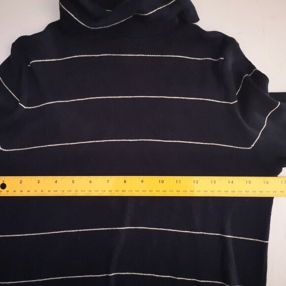 Talbots Ladies Navy with Beige Stripe Lightweight Turtleneck - Picture 3 of 9